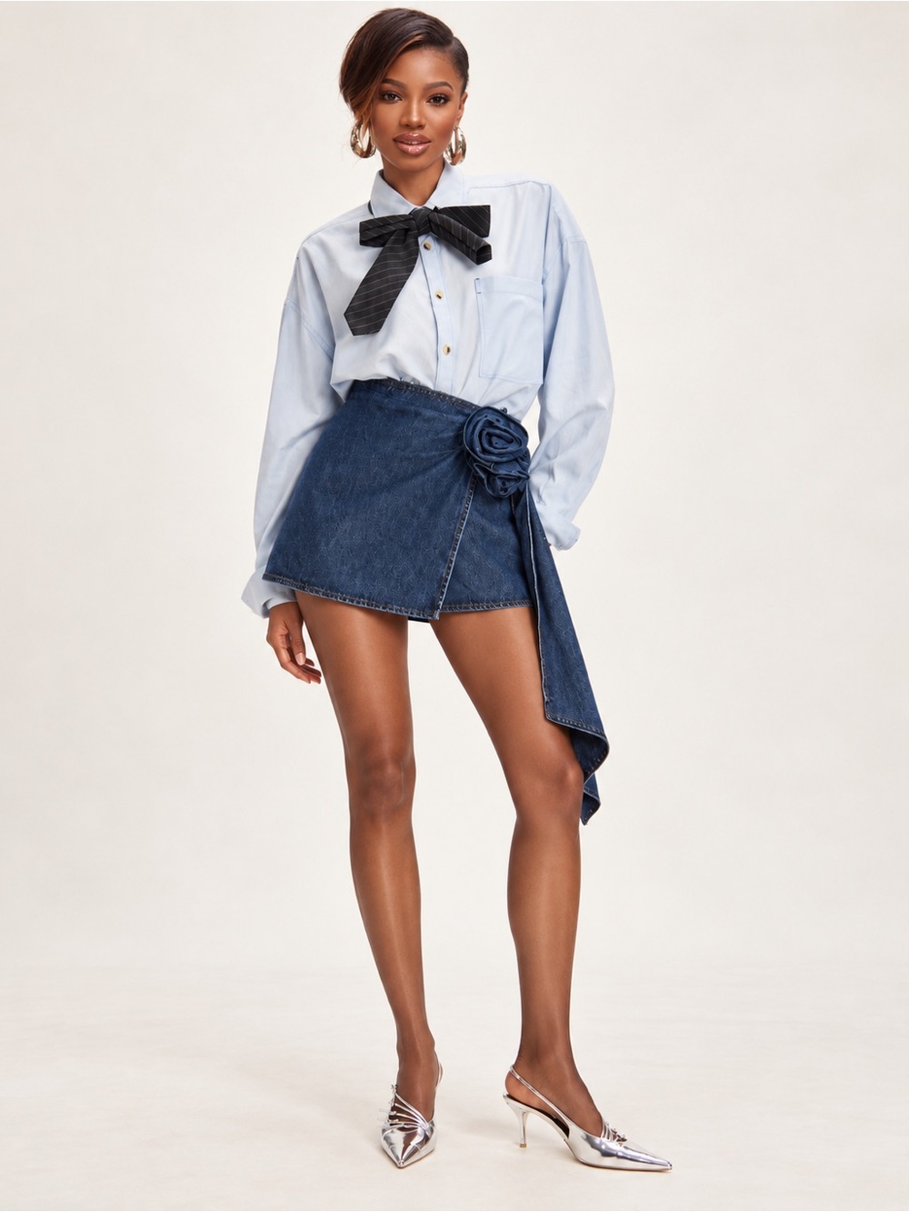 NWT Gianni Bini Rein Rosette Denim Wrap Mini Skirt Draped Sash Sz 25
